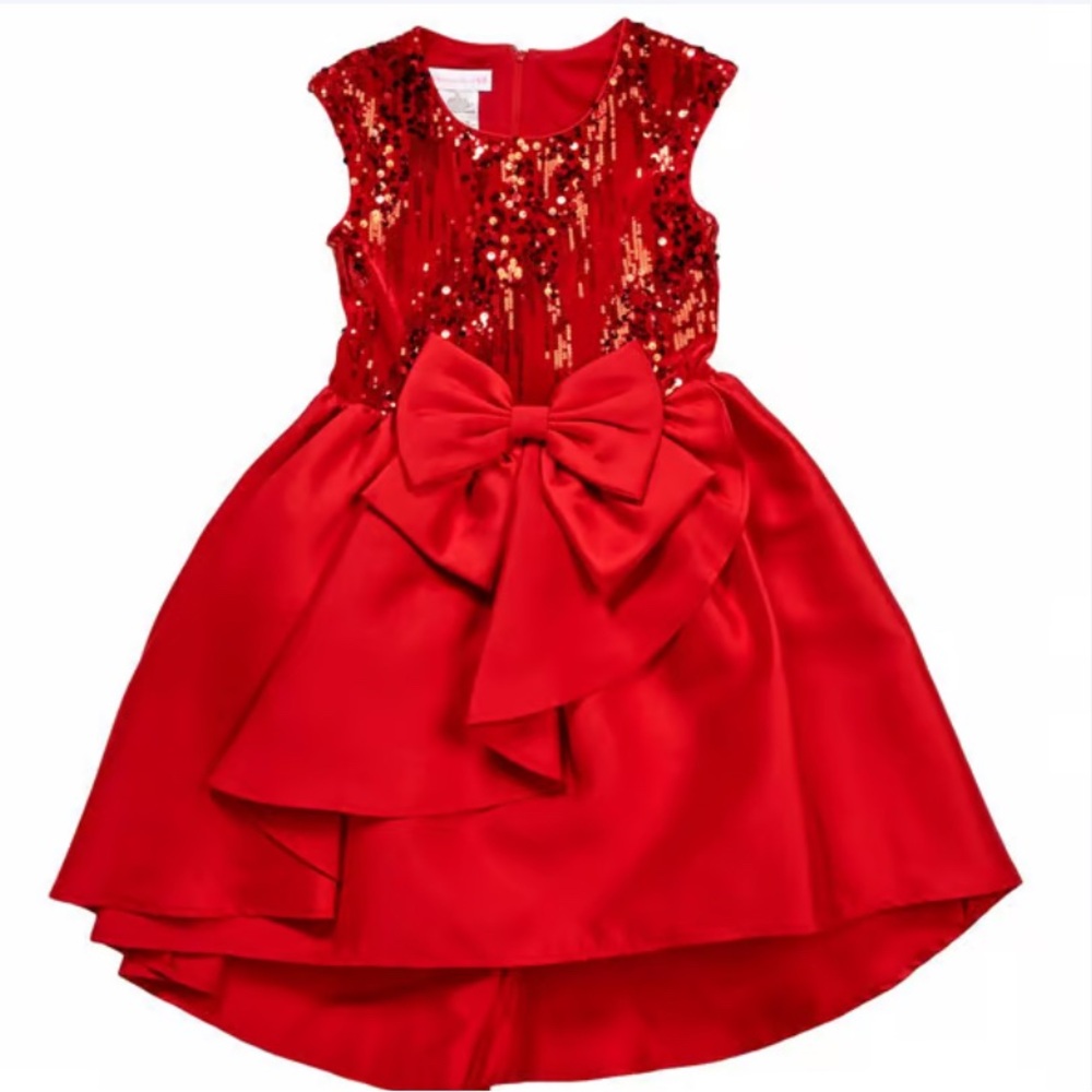 NEW Girls Bonnie Jean Red Sequin Dress with Bow 8